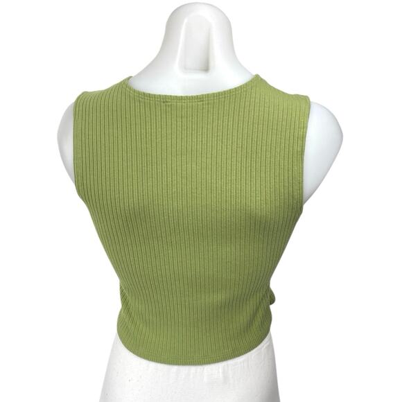 Reformation Carlota Green Ribbed Knit Sleeveless High Neck Tank Crop Top Size L - Picture 2 of 4